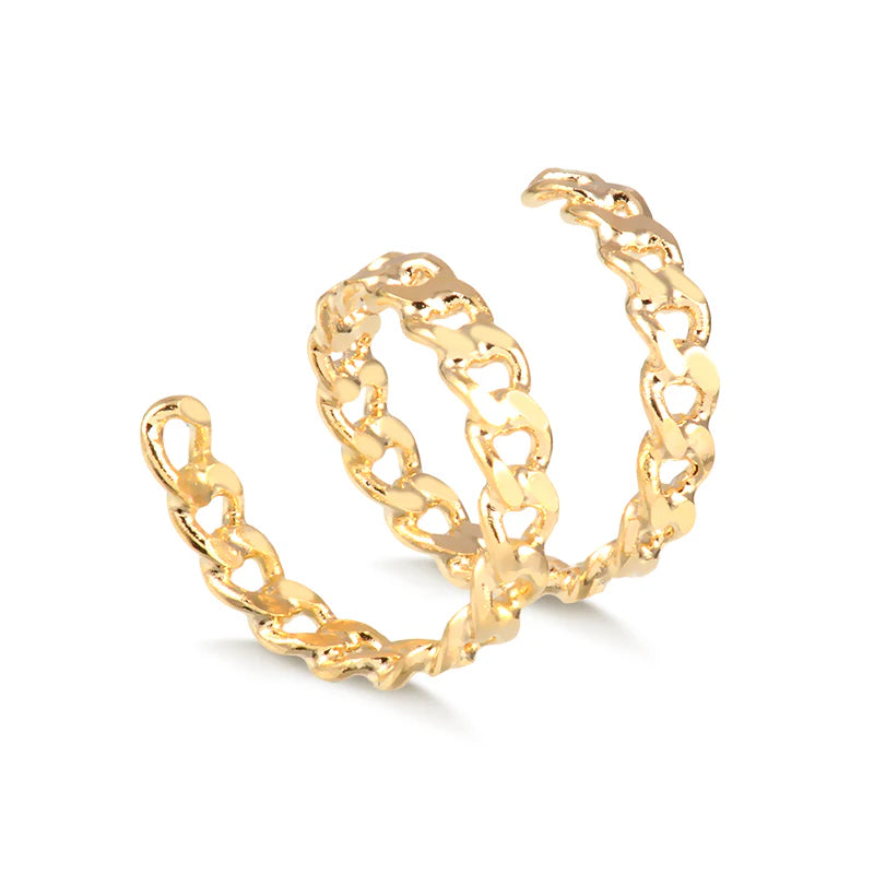 Conjunto AGNI -  Brinco + Anel de Corrente Banhado a Ouro 18K